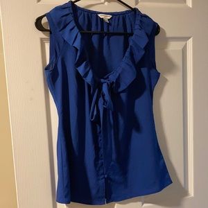 Royal blue ruffle tank with bow-tie